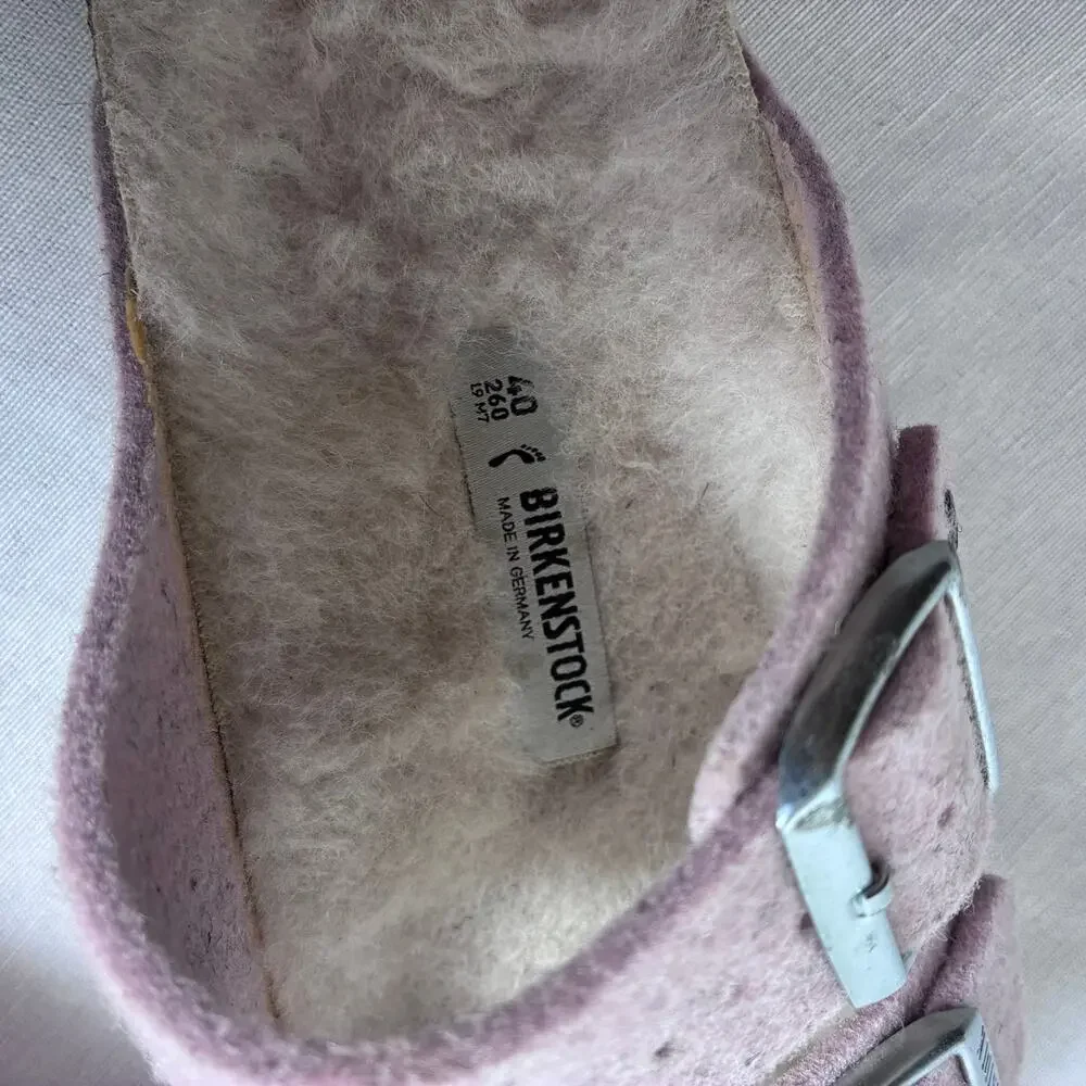 Birkenstock Arizona Shearling Wool Felt Sandals Pink EU 40 US 9-9.5 Slides